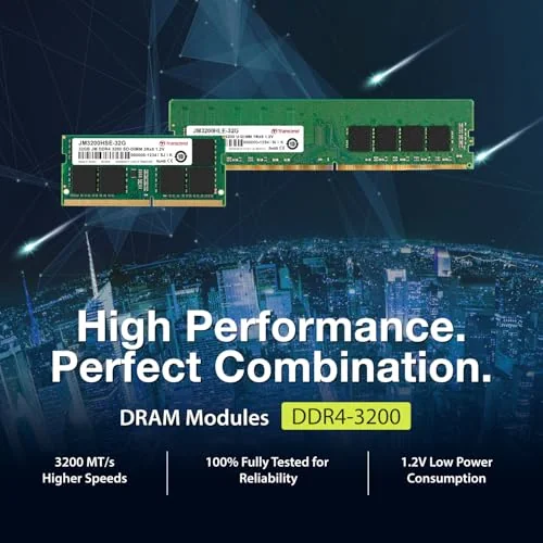 Image of Transcend 16GB DDR4 3200 MHz Laptop Memory, up to 25.6GB /s. - 260 pin, 1.2V, 2Rx8, CL22 DIMM Type - Unbuffered SO-DIMM Memory - JM3200HSB-16G