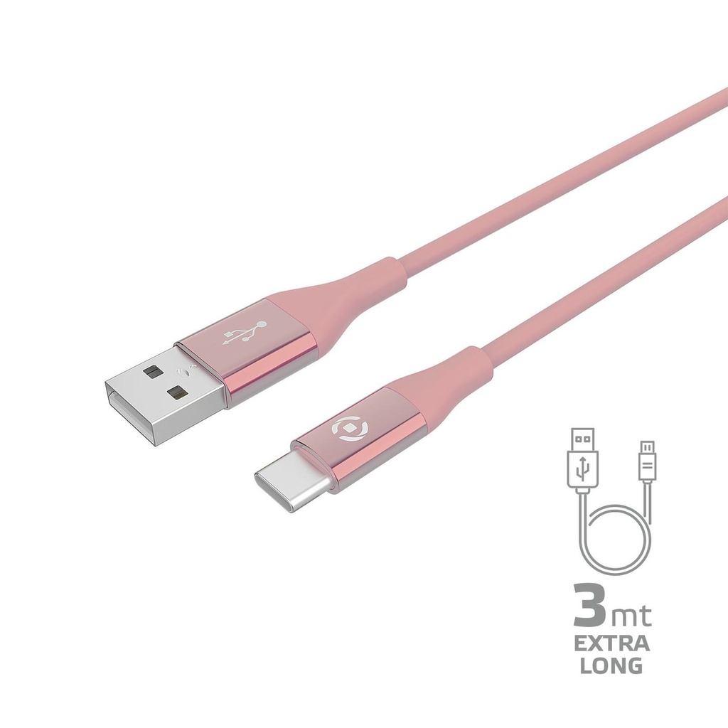 15W USB-A TO USB-C CABLE 3M PINK