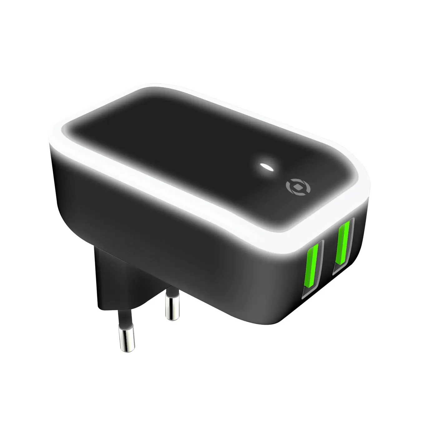 [TC2USBLEDBK] 2USB-A WALL CHARGER 12W W/LIGHT BK