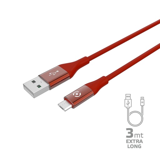 [USBMICROCOL3MRD] 12W USB-A TO MICROUSB CABLE 3M RED
